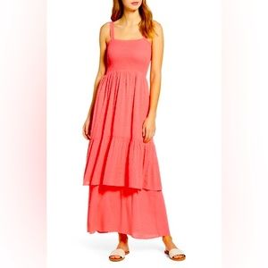 Gibsonlook x The Motherchic Laguna Smocked Tiered Ruffle Dot Maxi Dress Sz Large